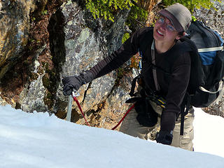 Yana powers up the final steps to the ridge (and get's bombed with gorp for being last)