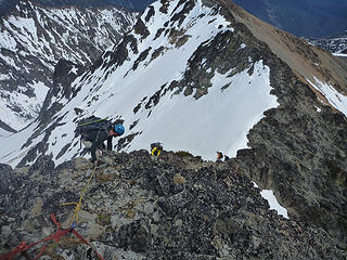 Downclimbing exposed (!) 3rd class ridge near summit