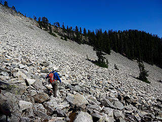 The talus slope before crossing the ridge.
