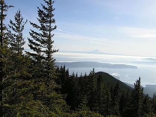 A hazy Mt. Rainier from the southern viewpoint on Mt. Walker and Hood Canal below