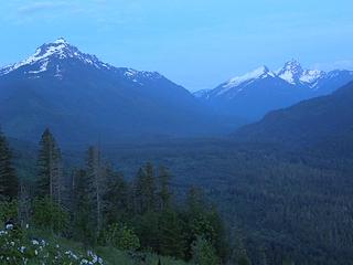 Mt Pugh and Sloan Peak from a spur on Gold Mountain near Darrington at evening
