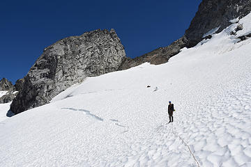 High pass from Dome to Chickamin Glaciers very near summit of Dome Peak
