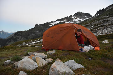 Chris in the morning before Dome Peak Climb