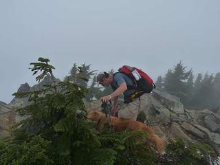 Barry and Gus on the summit searching for an Osprey