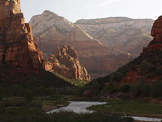 Virgin River, The Organ, Observation Point, and East Rim from Angel's Landing Trail