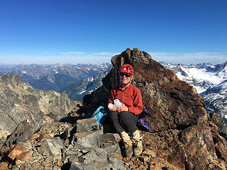 Kathy enjoying a rest on the summit of Sentinel Peak