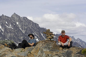Us, summit cairn, Fortune and friend Stuart beyond