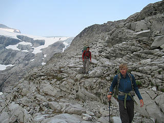 working down slabs back to Lake Ouzel in the morning