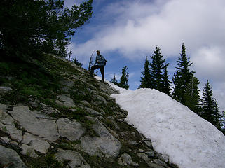 Snow on the north side of the ridge