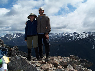 Us on the summit and views south.
