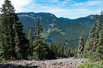 A view point of Spider Lake with P3, Web, Dirtybox, Mailbox and Thompson Point on the skyline