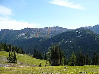 the ridge west of Robinson Pass from subalpine parklands east of Slate Peak
