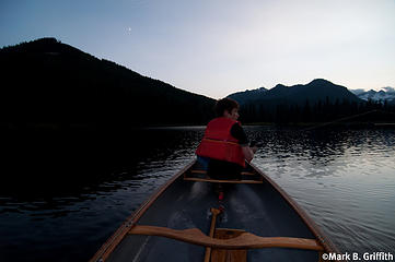 Gavin and I headed out for a quick paddle on the lake. I wanted some sunset photos of the peaks and Gavin wanted to fish. We got neither but had a great time regardless.