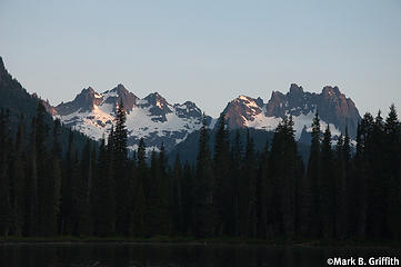 Paddling up to the far north western end of Cooper Lake offers some dramatic views of Lemah, Chimney and Overcoat Peak.  Glaciers hang in their upper benches below the peaks.  I love paddling around with them in view.