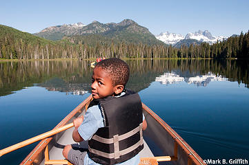 Miles and I paddling around the lake to try our hand at a little fishing.