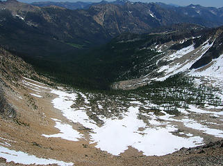 Looking down on Monument basin from Blackcap's upper ridge