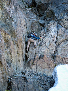 Jake descending the steep gully