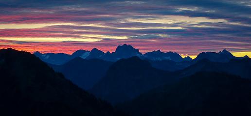Dawn light and distant peaks