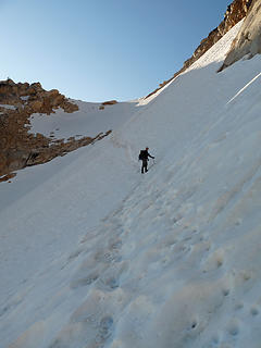 Kyle along the snowfield beneath the Burgundy Col