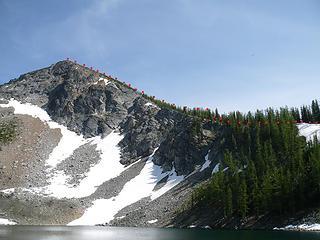 our route up the ridge from Ferguson Lake to top of knob to the north of Wildcat Mtn.  Pasayten Wilderness, Washington