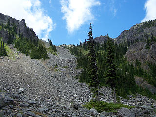 Scree and Boulder slope below Hawk Peak and above Silver Lake
