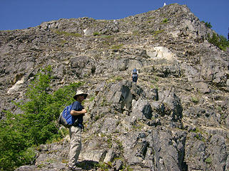 The boys head up the final exposed trail (of sorts) to the summit of Tongue