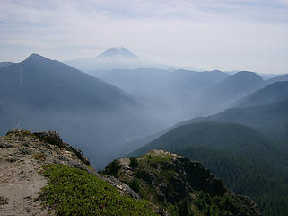 Adams w/smoke in the valley as seen from the summit of Tongue