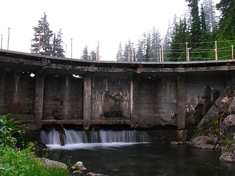 Can you spot the four holes in the dam?  No, none of them have water coming through them, but one is blocked by logs on the opposite side of the dam.