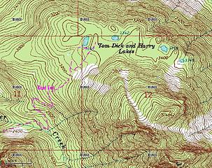 Route to Tom Dick and Harry Lakes