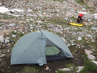 It's hard to find a flat place without rocks to pitch a tent (or, in Joe's case, a bivy bag).