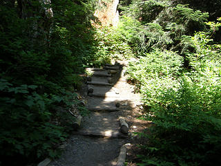 Starting up Snow Lake trail. The stairmaster stairs are short lived.