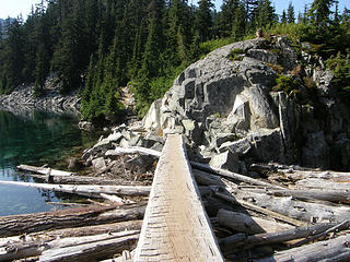 Log crossing outlet of Snow Lake.