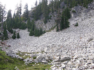 Final talus slope crossing nearing Gem Lake.