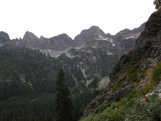 Views from switchbacks going down Snow Lake trail towards the parking lot.