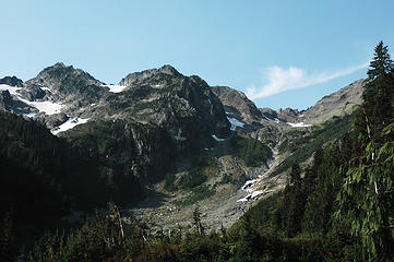 Mts Seattle and Noyes from Elwha Basin Camp