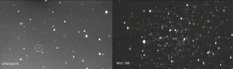 APM is 13 billion years old and 13 billion lights away, NGC188 is the same age and 5000 lights away
