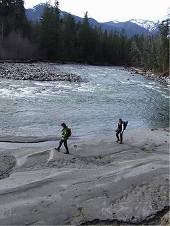 BJ and Kim, on the sandy banks of the Suiattle River, across from the Huckleberry trailhead