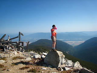 Allison on the summit of Parker Peak, Selkirk Mountains, North Idaho.