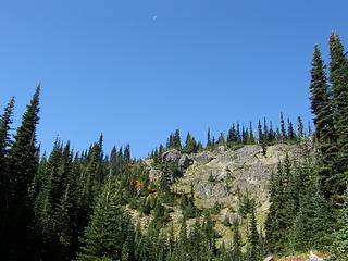 Views just past Camp Mystery as it opens up a bit with Moon in the shot.