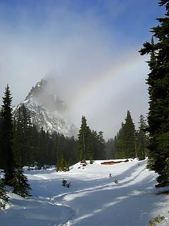 Cathedral Rock throwing a rainbow