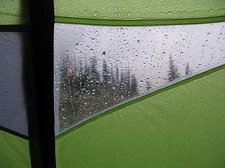 View from tent in storm