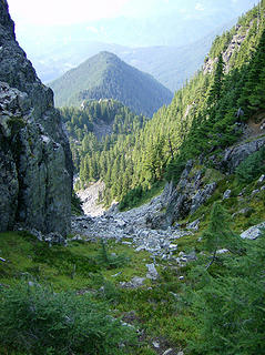 Looking down the gully from the saddle.
