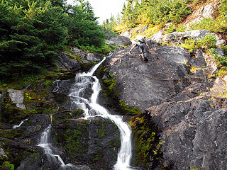 Mike Free Climbing Waterfall Slabs to Upper Box Lake