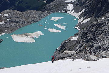 Descending the Klawatti Glacier with Klawatti Lake below