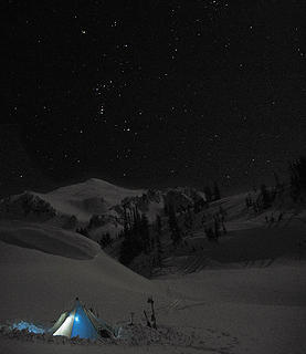 snow camp and stars