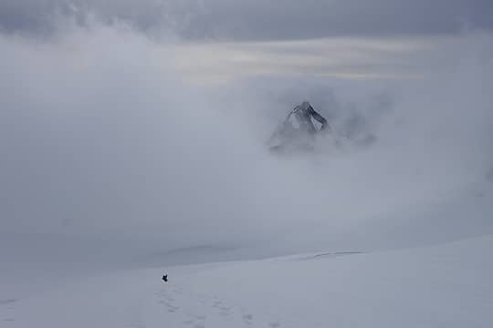 Getting above the whiteout on the Dome Glacier