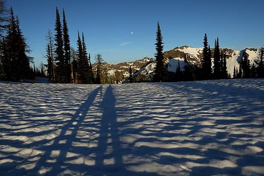 Shadows back at Methow Pass for the moonrise and sunset