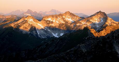 Alpenglow on the Sulphur 7140s, viewed from farther east on the high route