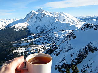 Summit tea - looking ahead to Shuksan and our descent