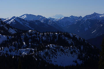 Mt Rainier, with The Cradle left of Mt Rainier, and Granite right.